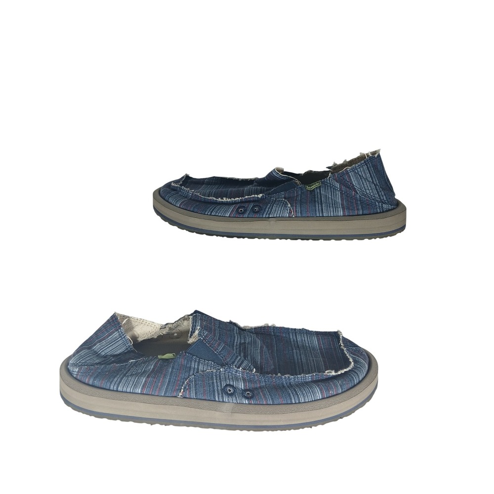 Sanuk Sidewalk Surfer Loafers 9 Blue Striped Frayed Slip On Beach Casual Shoes